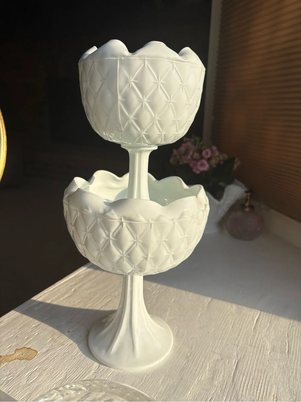 White Pedestal Milk Glass Compotes